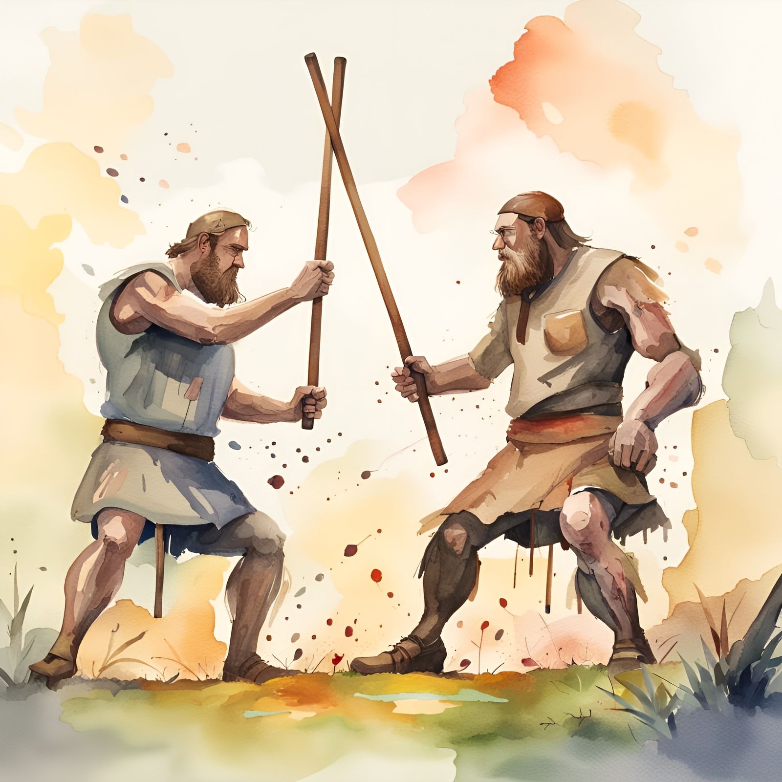 Hill Giants Duel in Watercolor