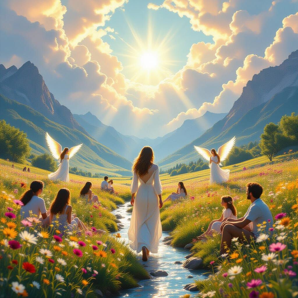 Heavenly Garden Scene in Ethereal Spiritual Realism