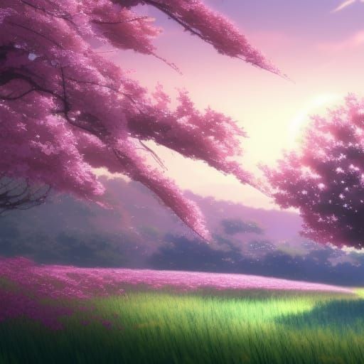 Sakura Tree in Field, Anime Key Visual