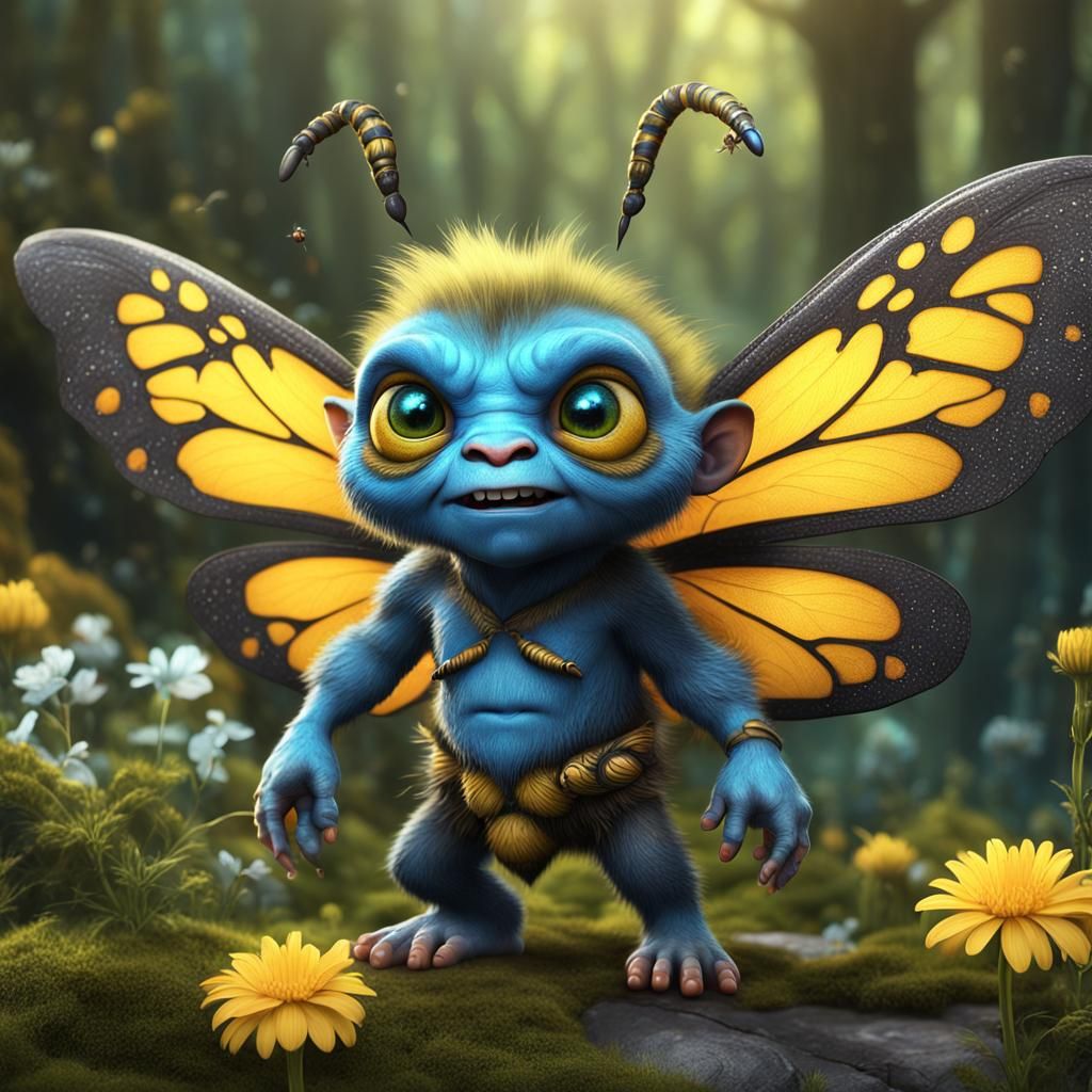Hyperrealistic Troll Wasp Butterfly Hybrid: Detailed Matte P...