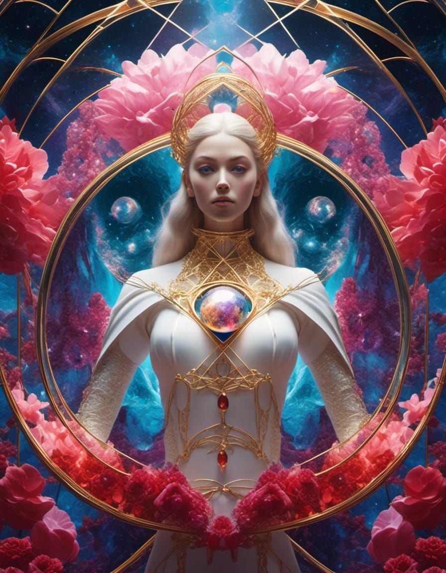 Nordic Princess Under Crystalline Arch in Digital Art