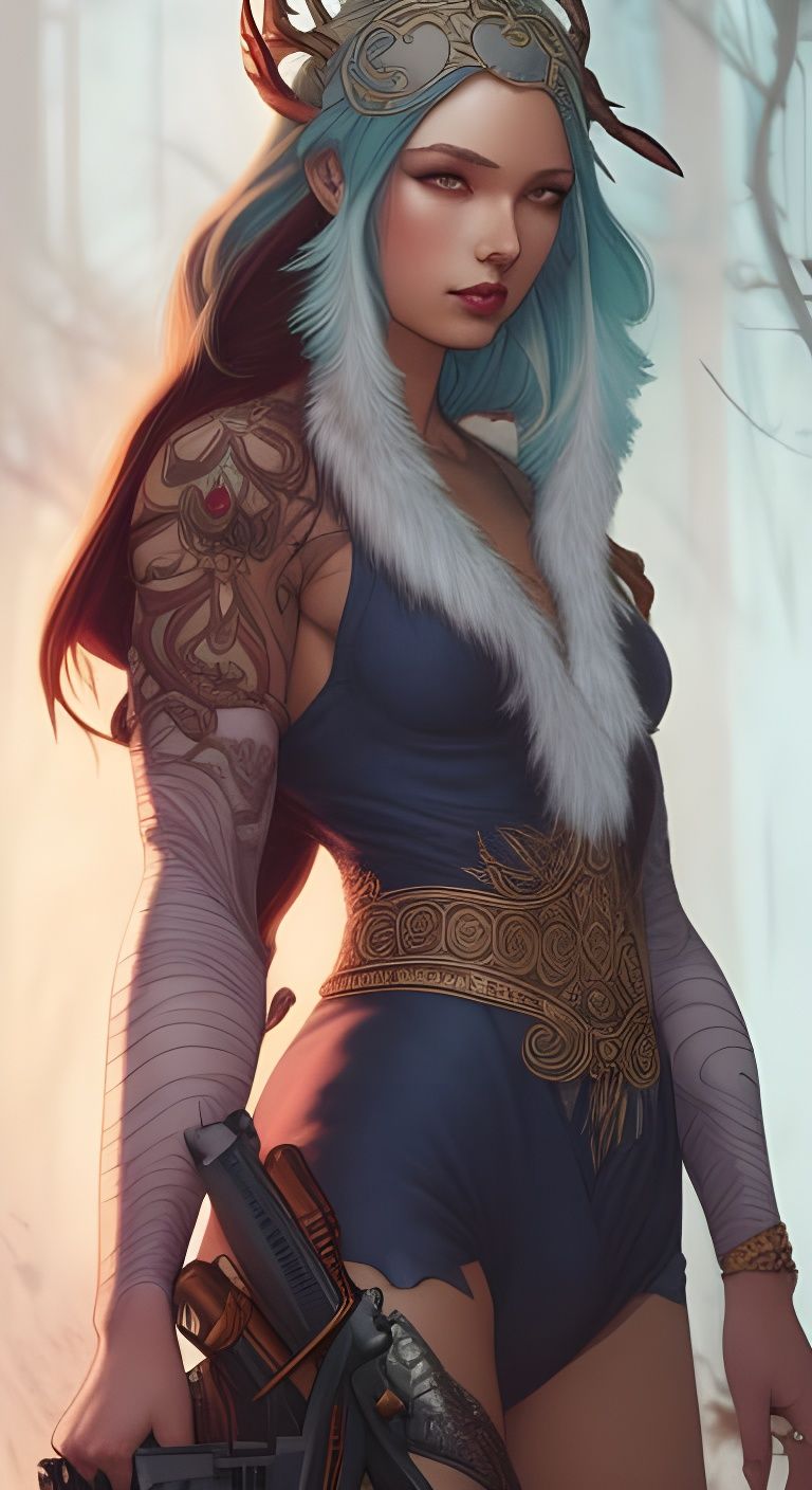 Majestic Druid in Cityscape, Comic Illustration