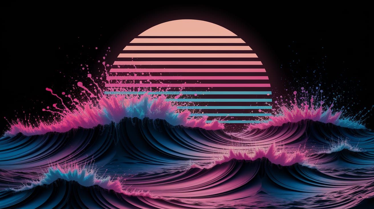 Surreal Sunset in Neon Retro Style