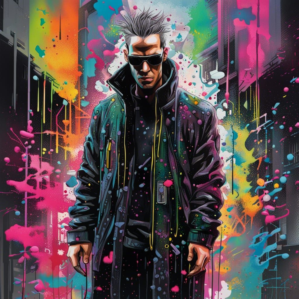Cyberpunk Graffiti Art in Polychromatic Splash Style