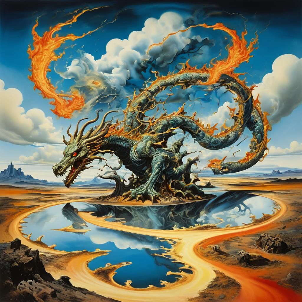 Surreal Landscape with Dragon in Dalí Style