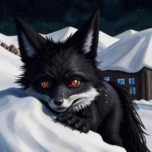 Undead Black Fox in Frozen Winter Watercolor
