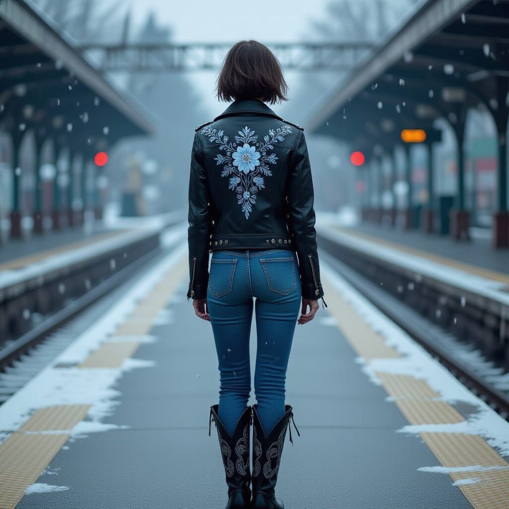 Girl on Train Platform in Cinematic Lighting