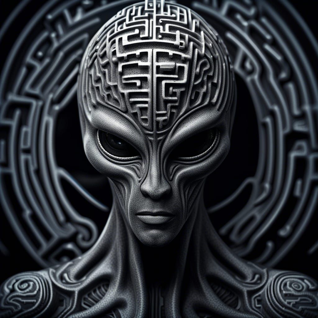 Alien Head with Labyrinth Brain Maze