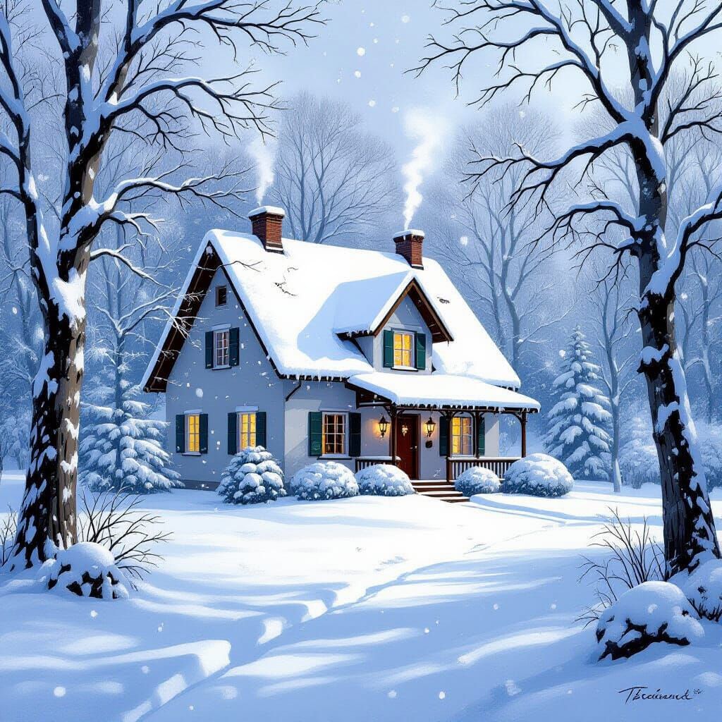 Cozy Snow-Covered House in Winter Wonderland