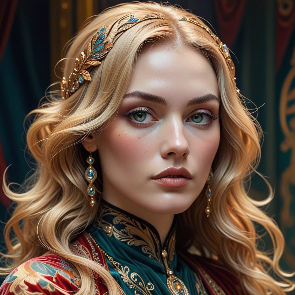 Elegant Woman in Luxurious Jugendstil Setting