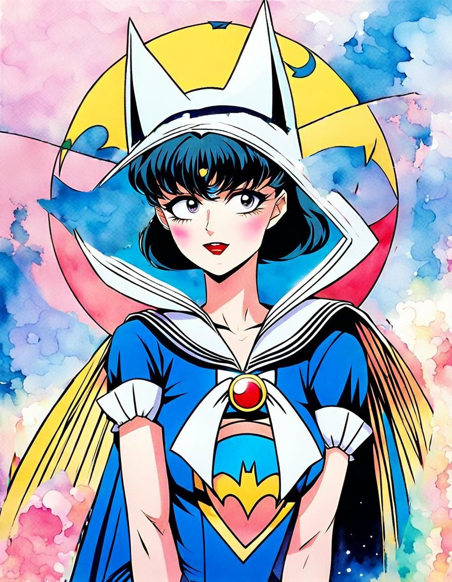 Batman as Sailor Moon in Retro Anime Style
