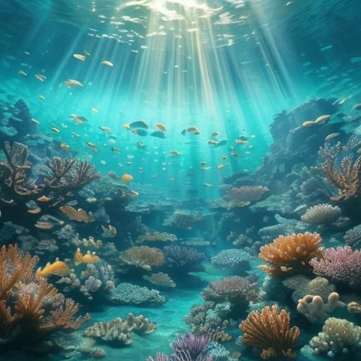 Underwater Mountain Lake with Coral Reef in 32K