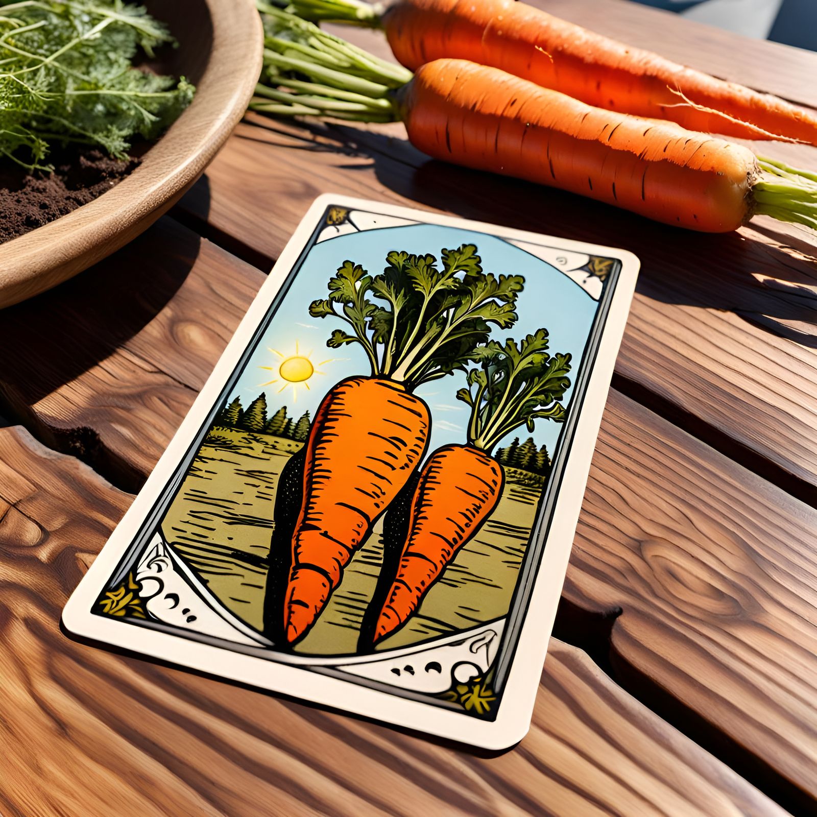 Carrot Tarot Card in Sunlight