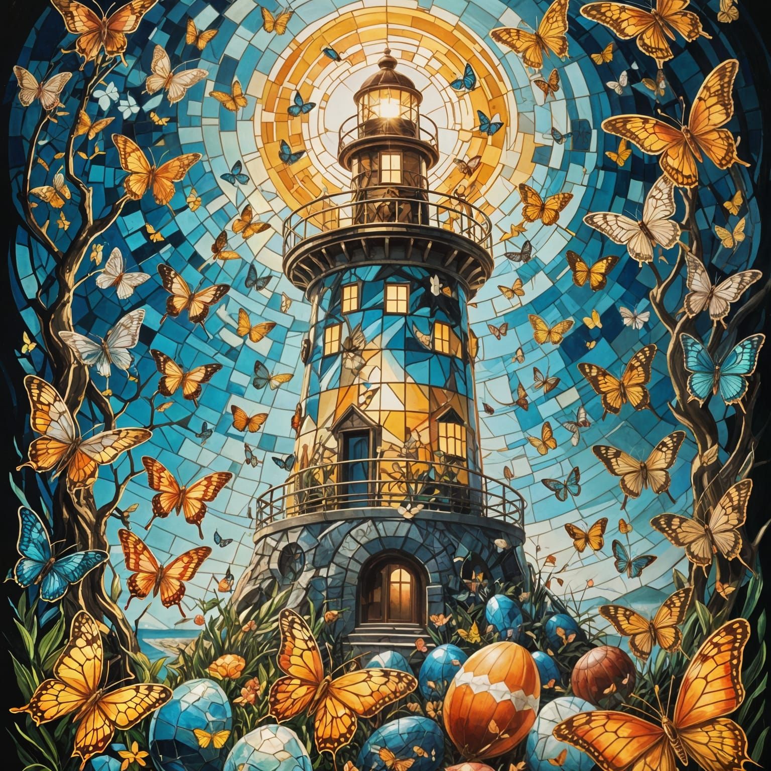 Fabergé Egg Lighthouse with Butterfly Wings