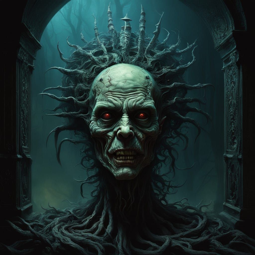 Grotesque Terror Face in Vibrant Darkness