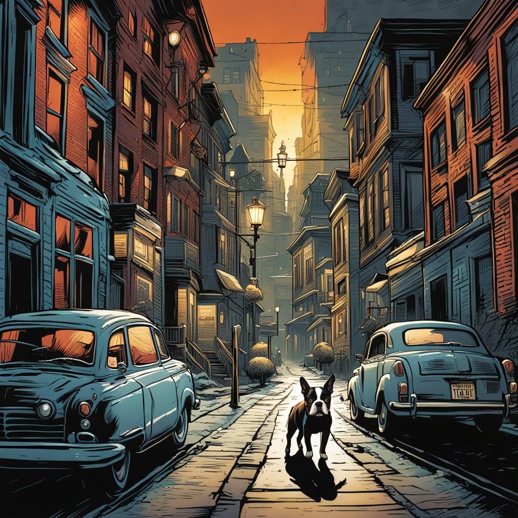 Boston Terrier Comic Book Art Walking