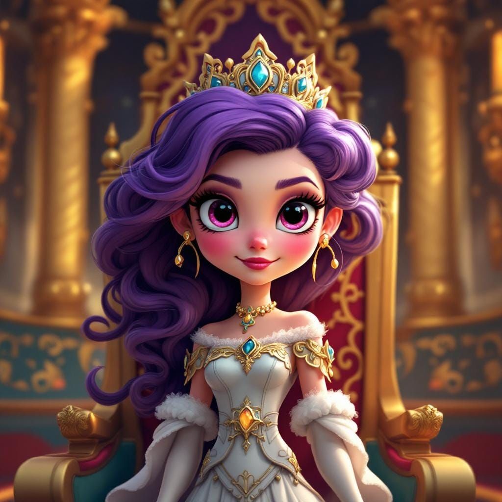 Princess Hesperia in Ornate Throne Room, Vibrant Digital Art