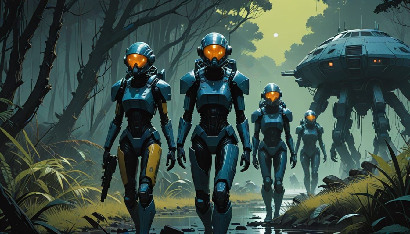 Sci-Fi Female Warriors in Stealthy Latex Cape Regalia