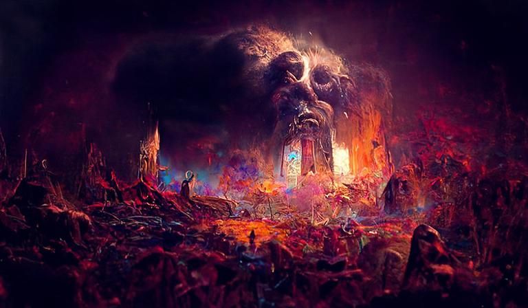 Surreal Volcanic Eruption in Dark Fantasy Style