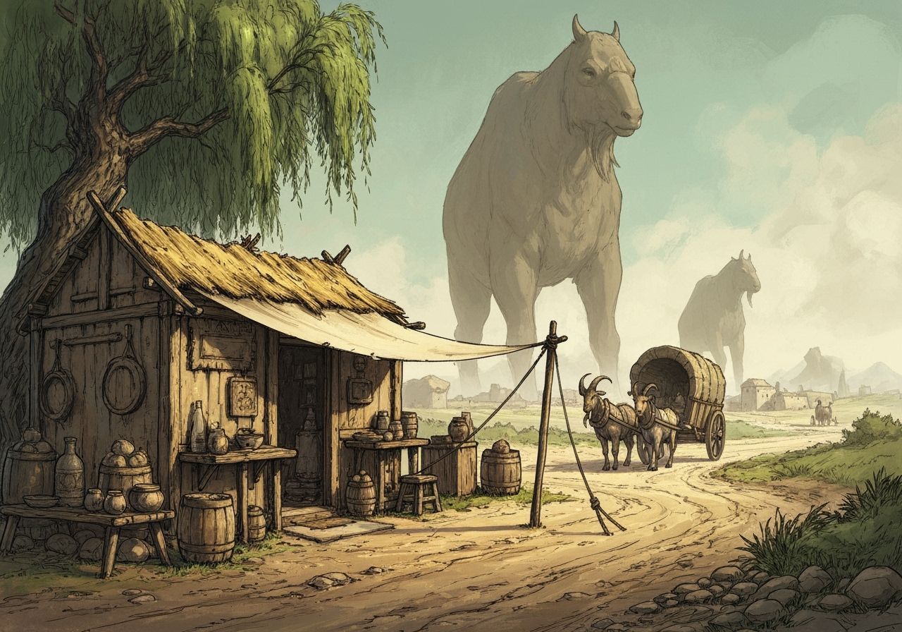Mediterranean Trading Post with Giant Goats