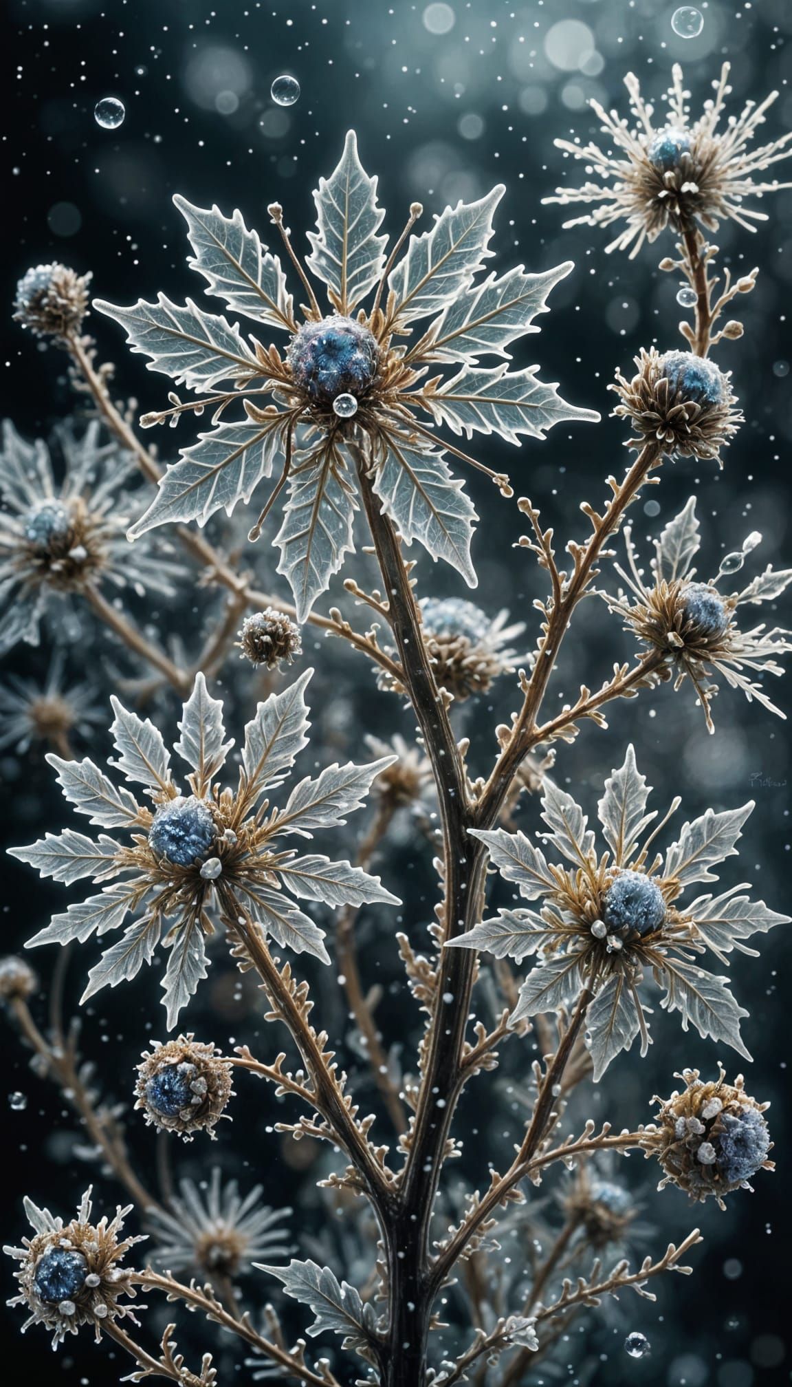 Bioluminescent Crystalline Flowers in Surreal Fantasy Style