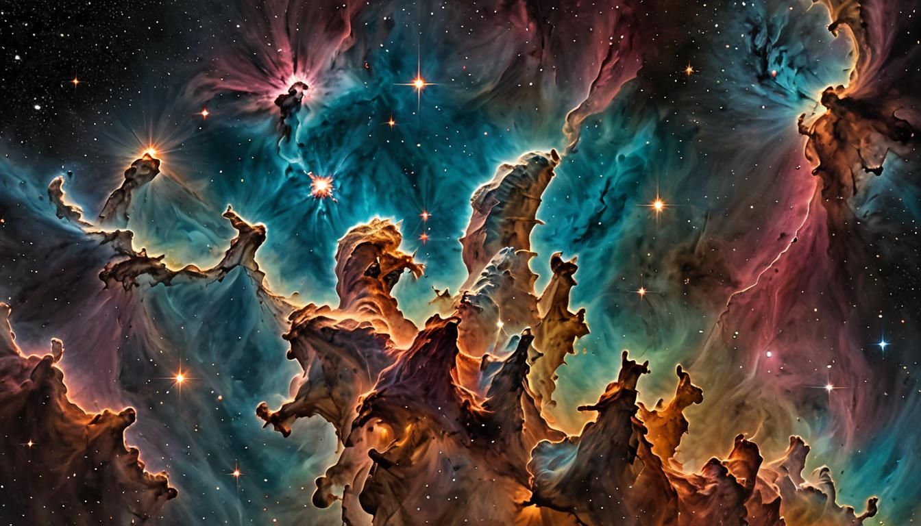 Carina Nebula: A Stellar Nursery Impasto Painting