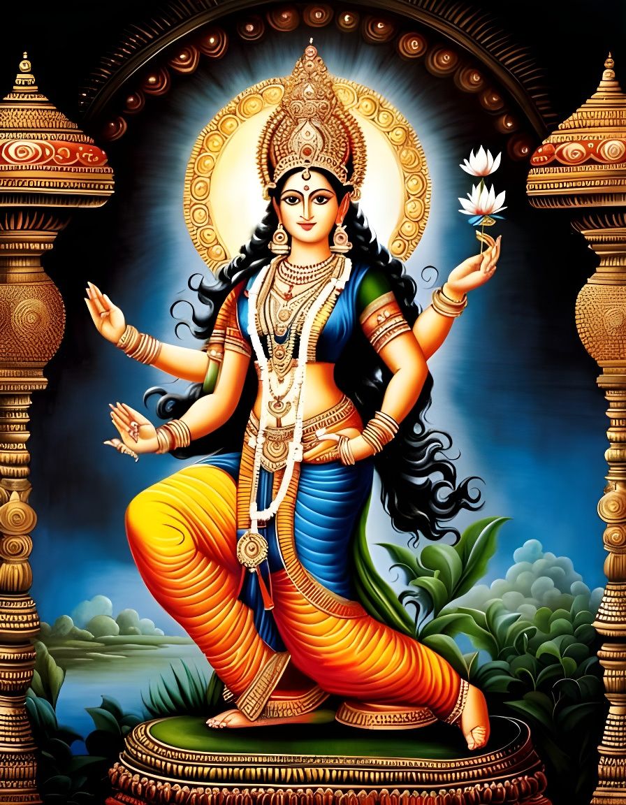 Tripura Sundari Mural Painting in Traditional Style