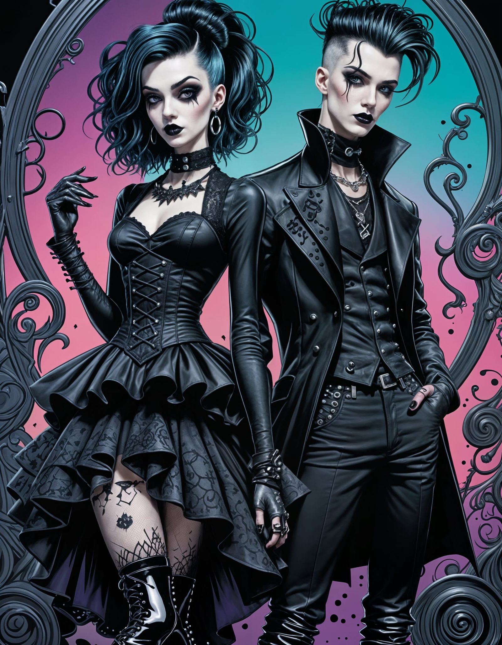 Goth Fashion Group in Comic Book Style