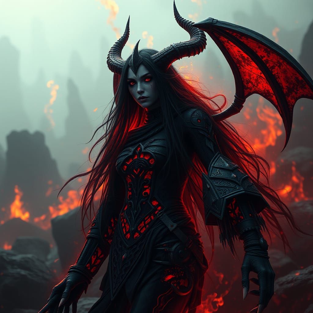 Hellfire Woman in Infernal Landscape