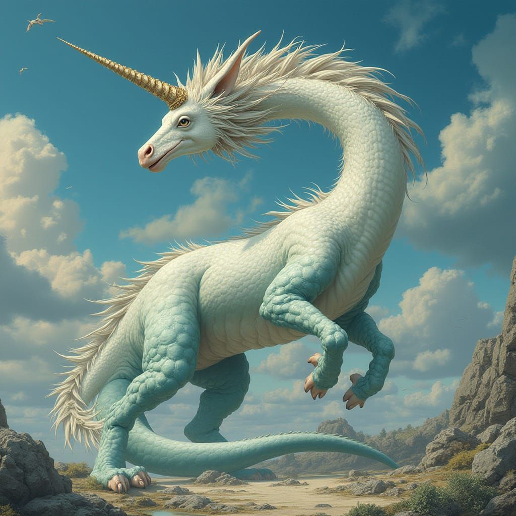 Mystical Serpentine Dragon with Unicorn Horn
