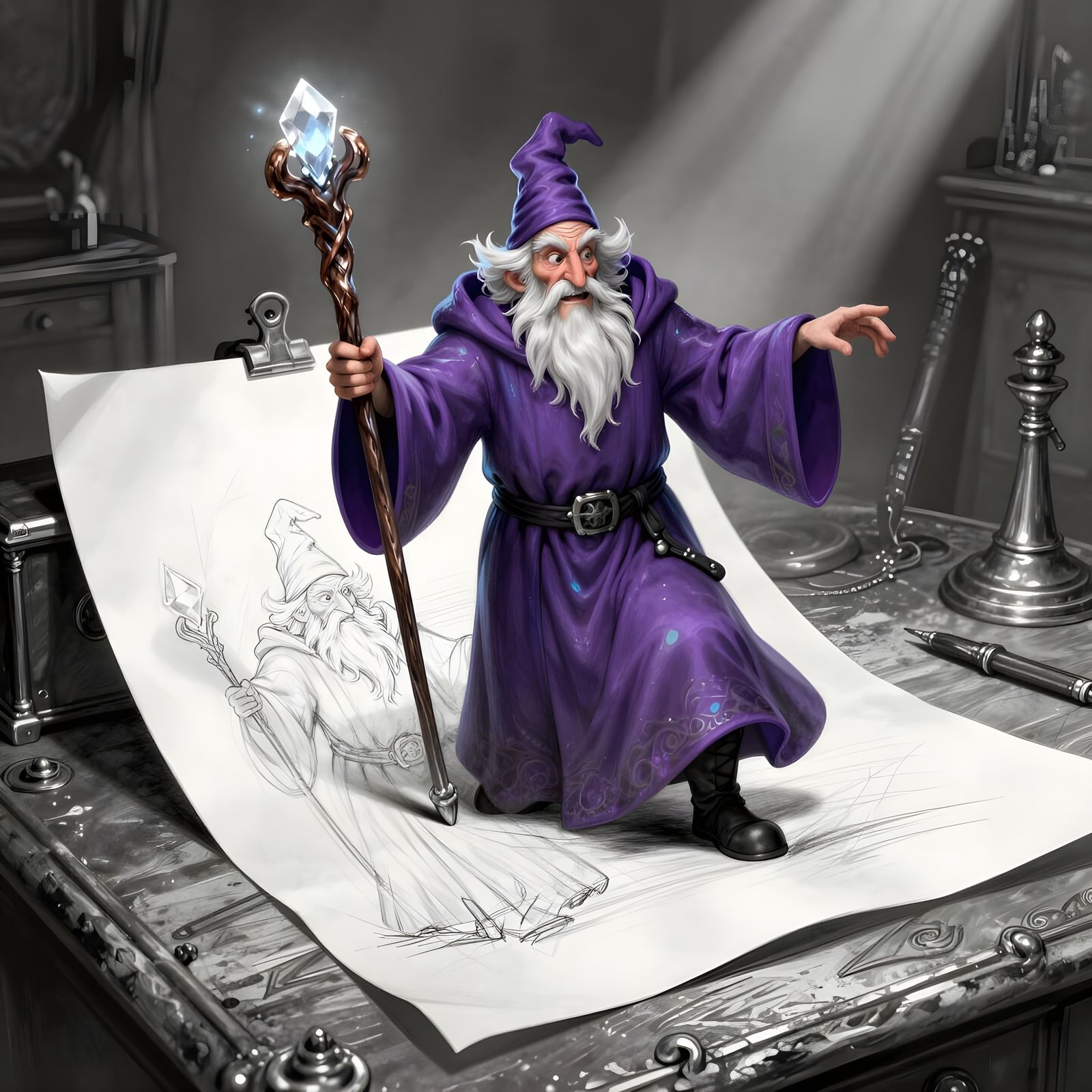 Wizard Emerges From Sketch into Vibrant 3D Form