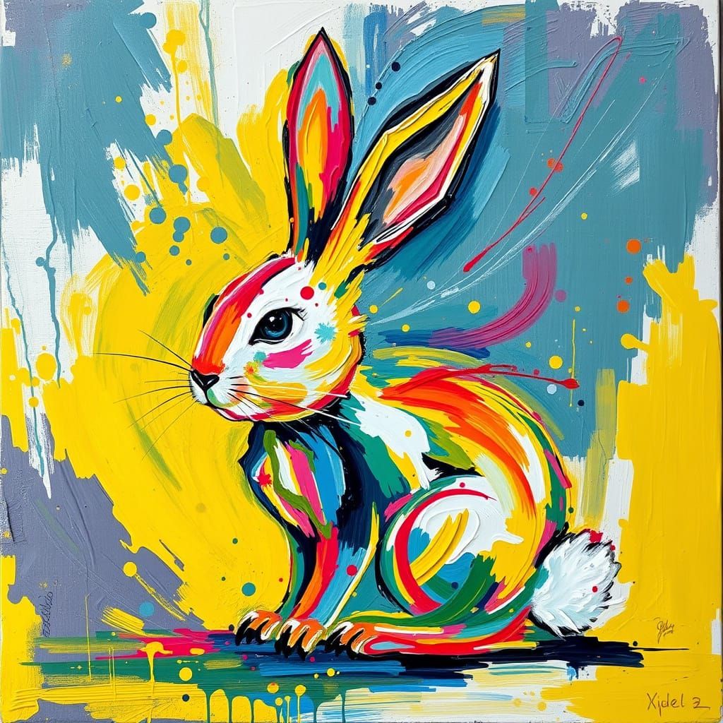 Vibrant Abstract Bunny Formed from Swirling Paint