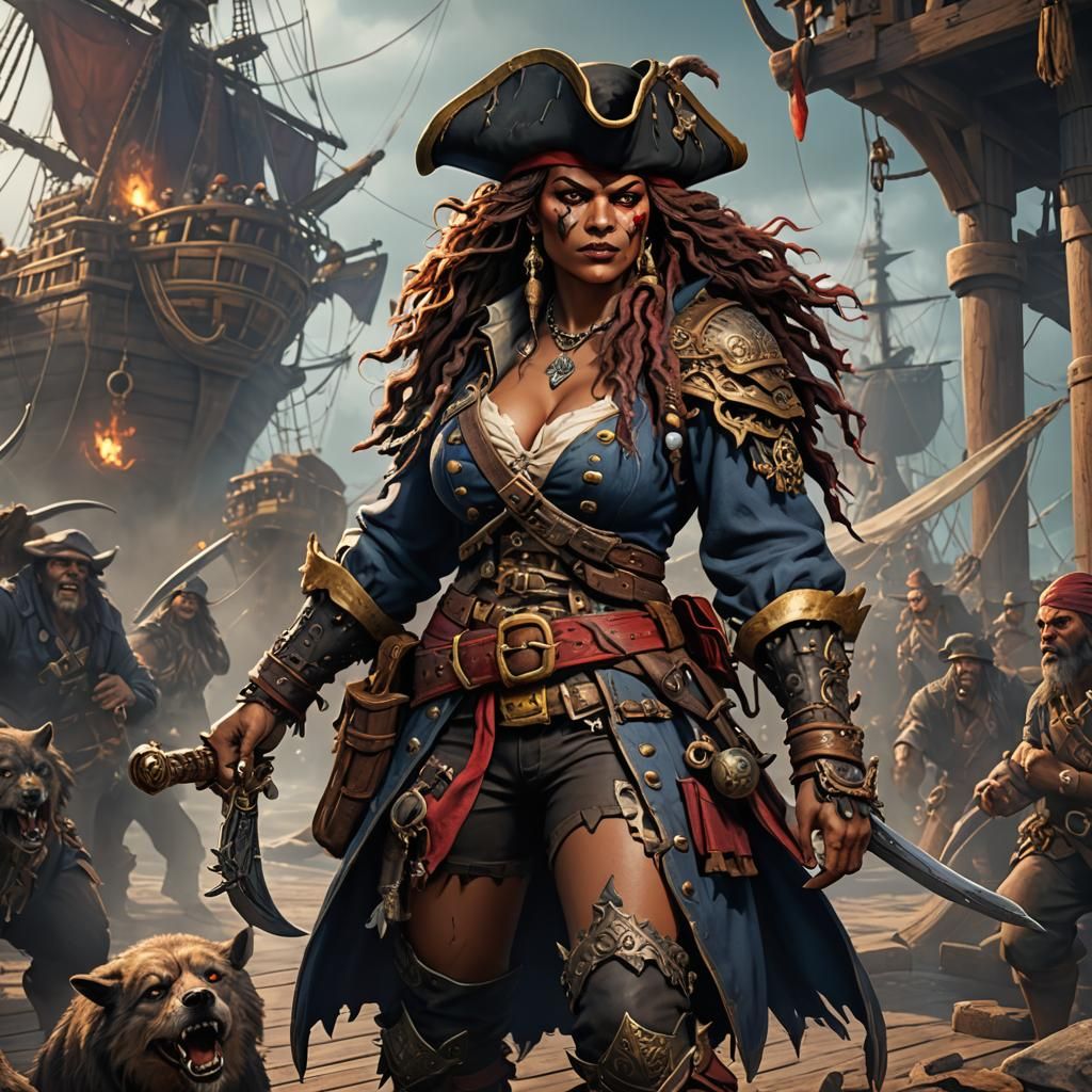 Curvy Werewolf Pirate: Detailed Fantasy Art