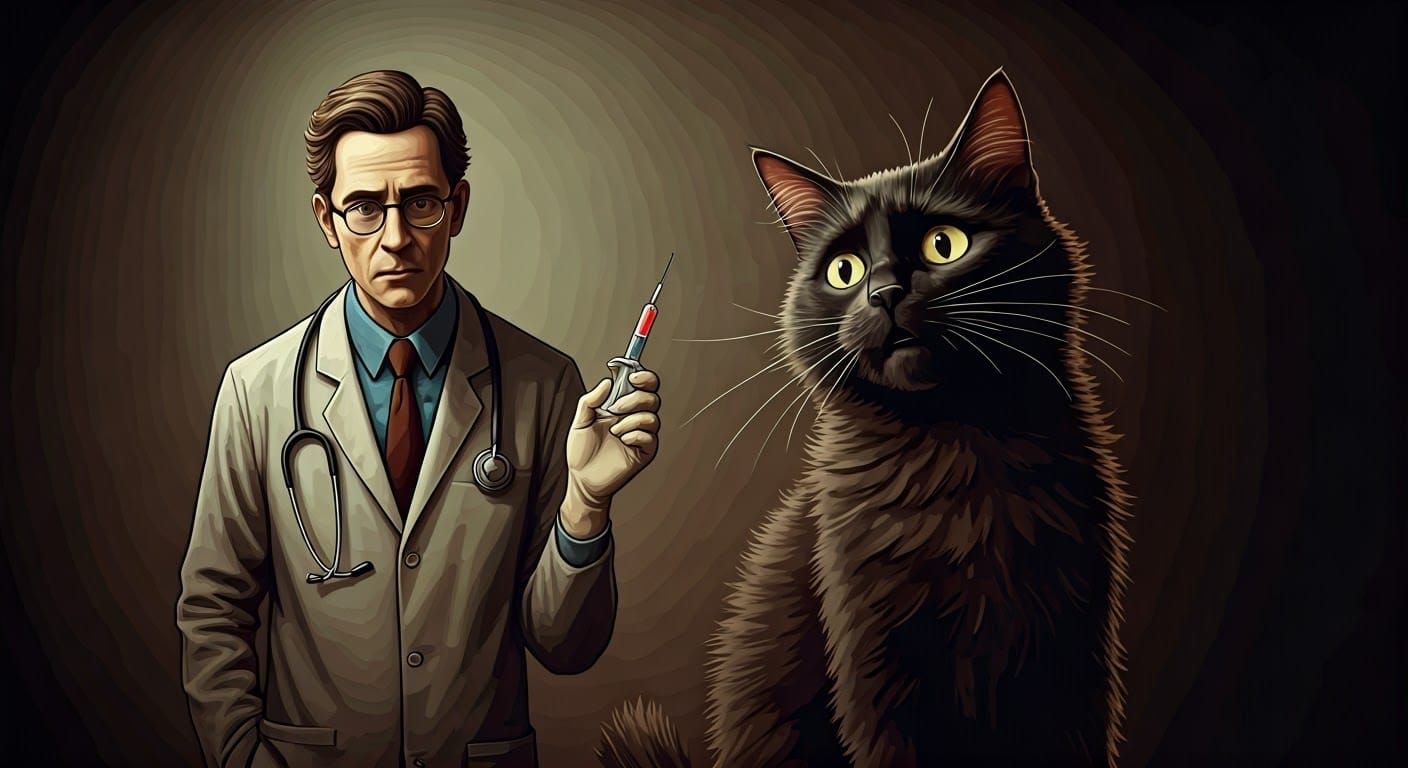 Frightened Black Cat and Ominous Shadow