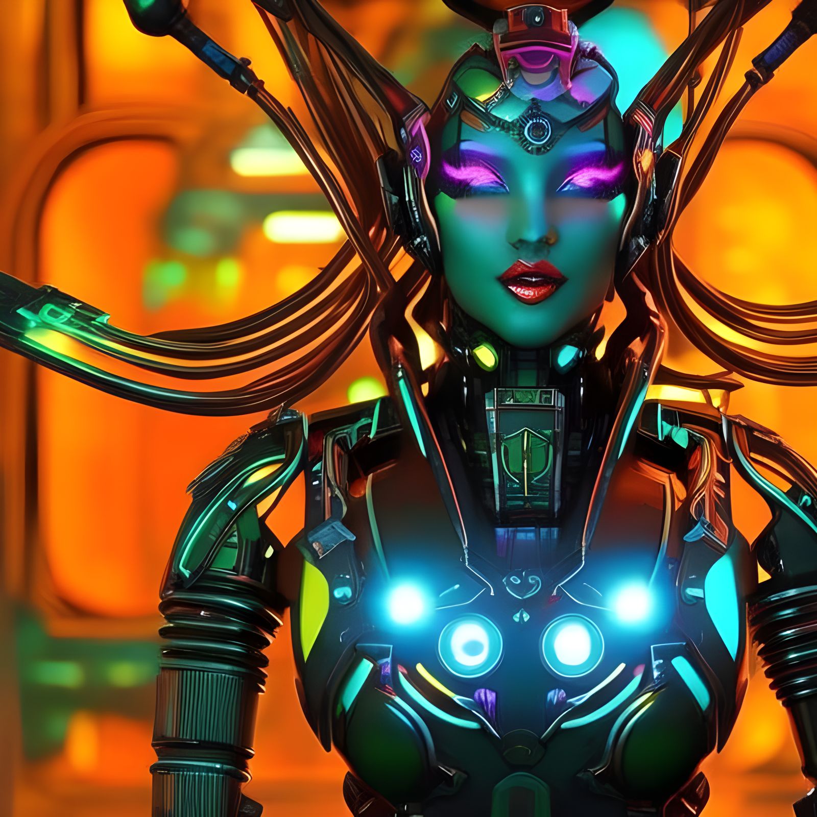 Neon Cyberpunk Cyborg Goddess Portrait