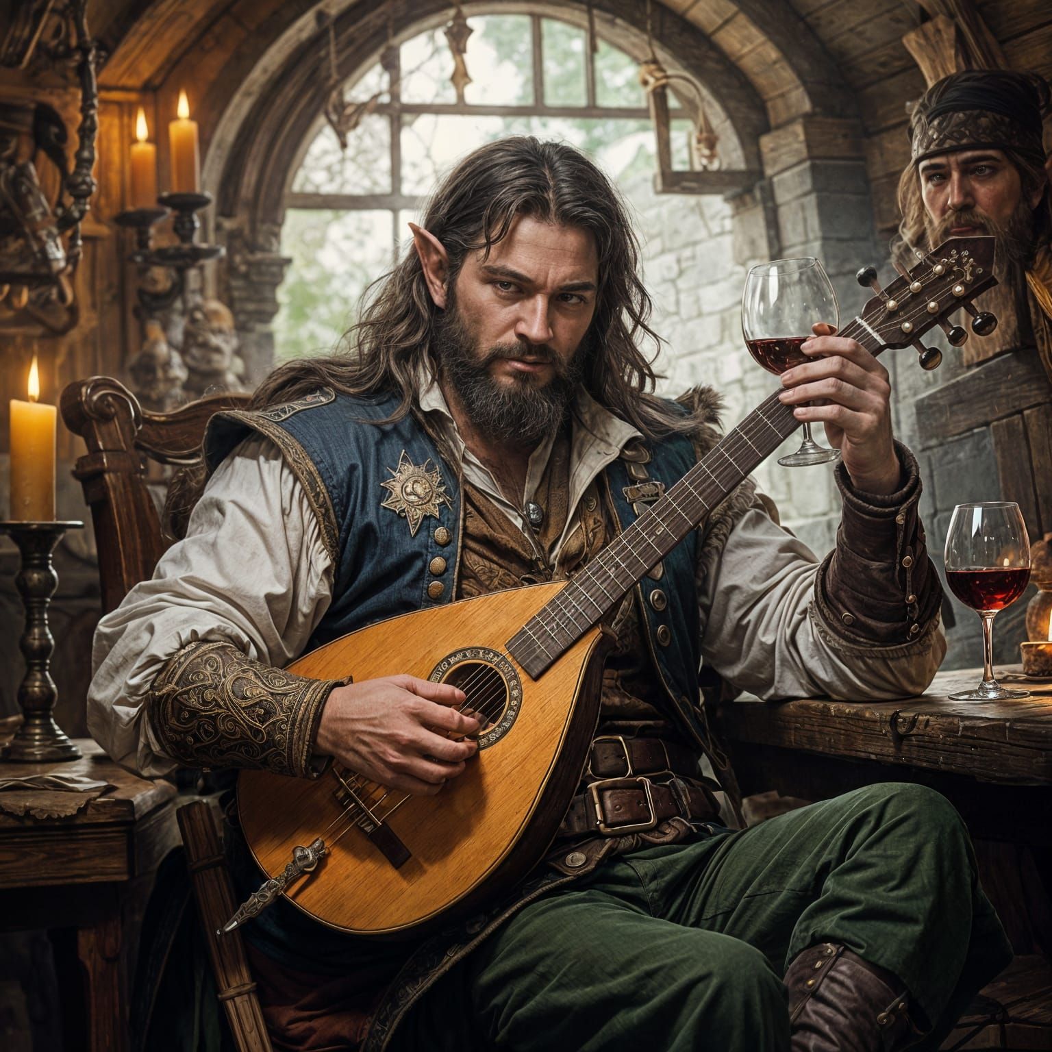 Half-Elf Bard in Tavern, Frazetta Style