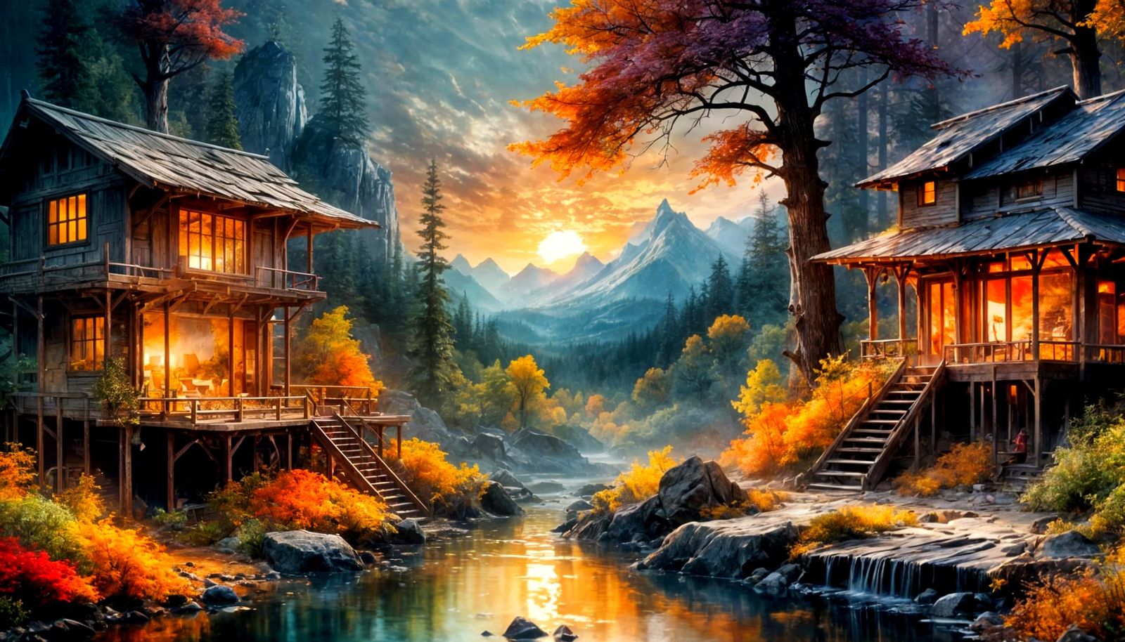 Surreal Cube Landscape with Contrasting Seasons and Lighting