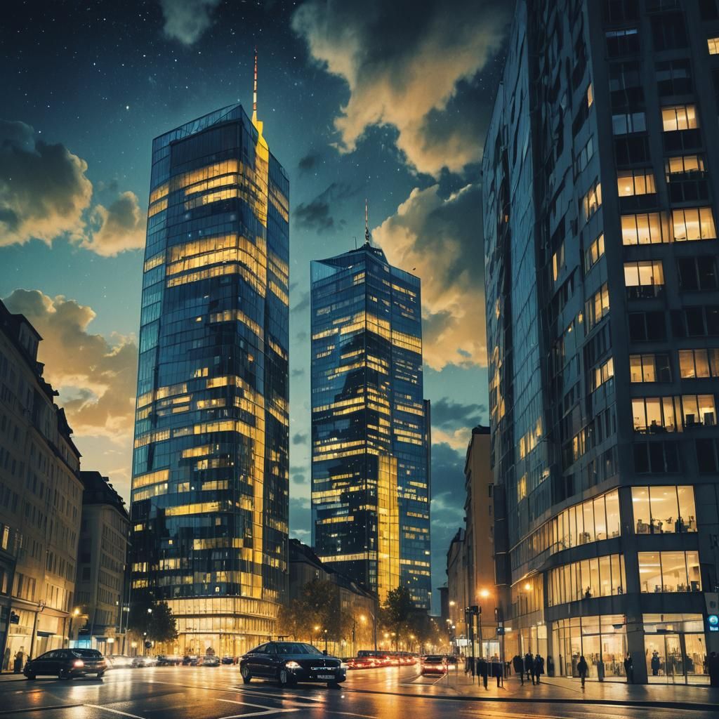 Munich's BMW Tower at Night: A Digital Painting