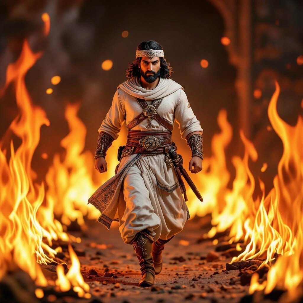 Siyavash, Iranian Warrior, Walks Through Fire in Persian Min...