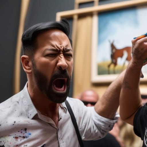 Furious Artist Shouts at Incomplete Centaur Painting