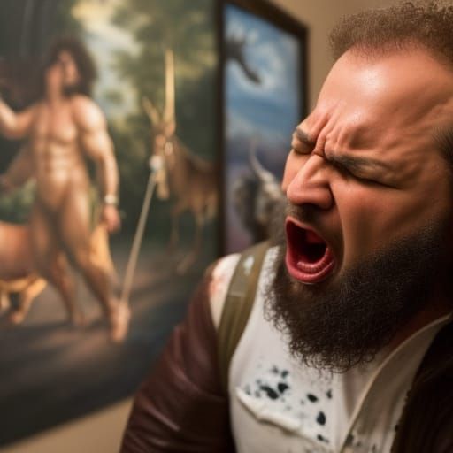 Furious Artist Shouts at Incomplete Centaur Painting