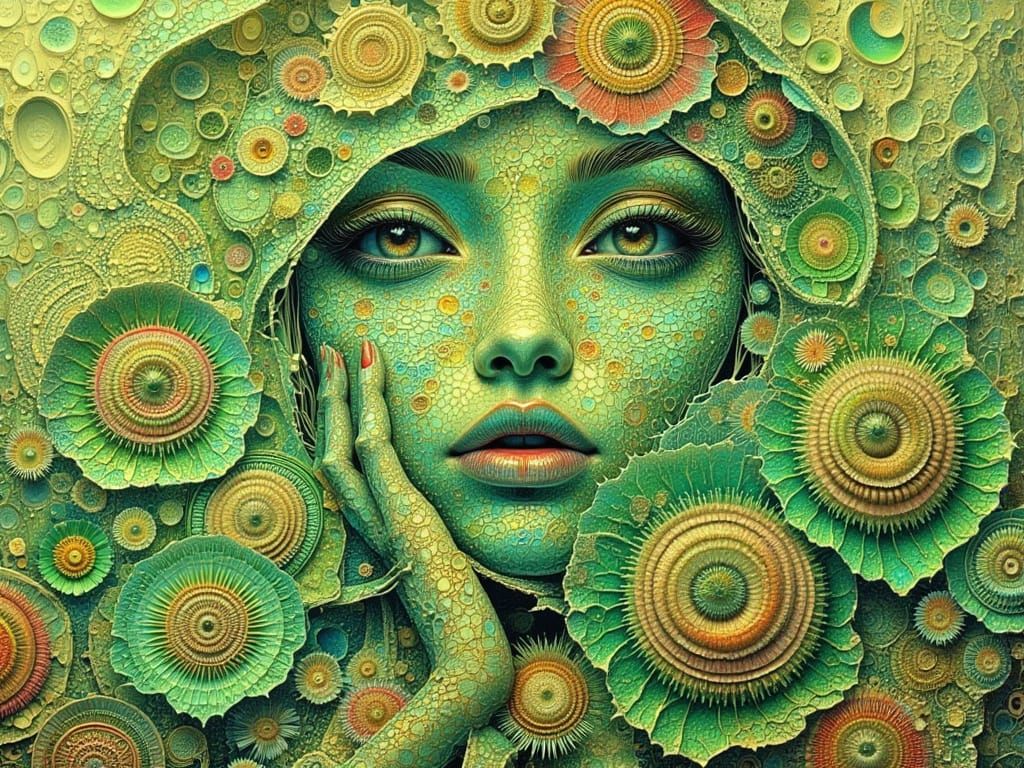 Exquisite Holographic Oil-Slick Alien Mother and Child in Wh...