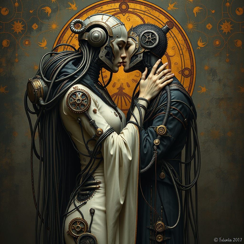 Embracing Couple in Biomechanical Fusion Style