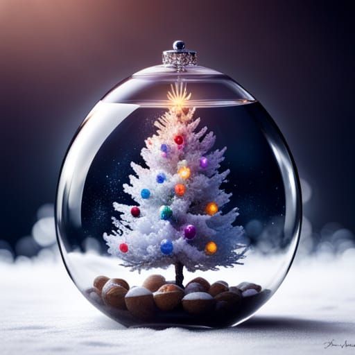 Christmas Tree Snowmen in Glass Ornament, 3D CGI