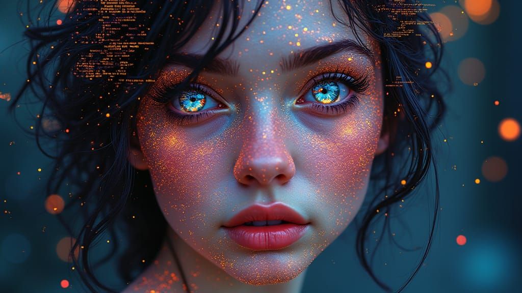 Digital Mosaic Goddess in Glitchpunk Aesthetic