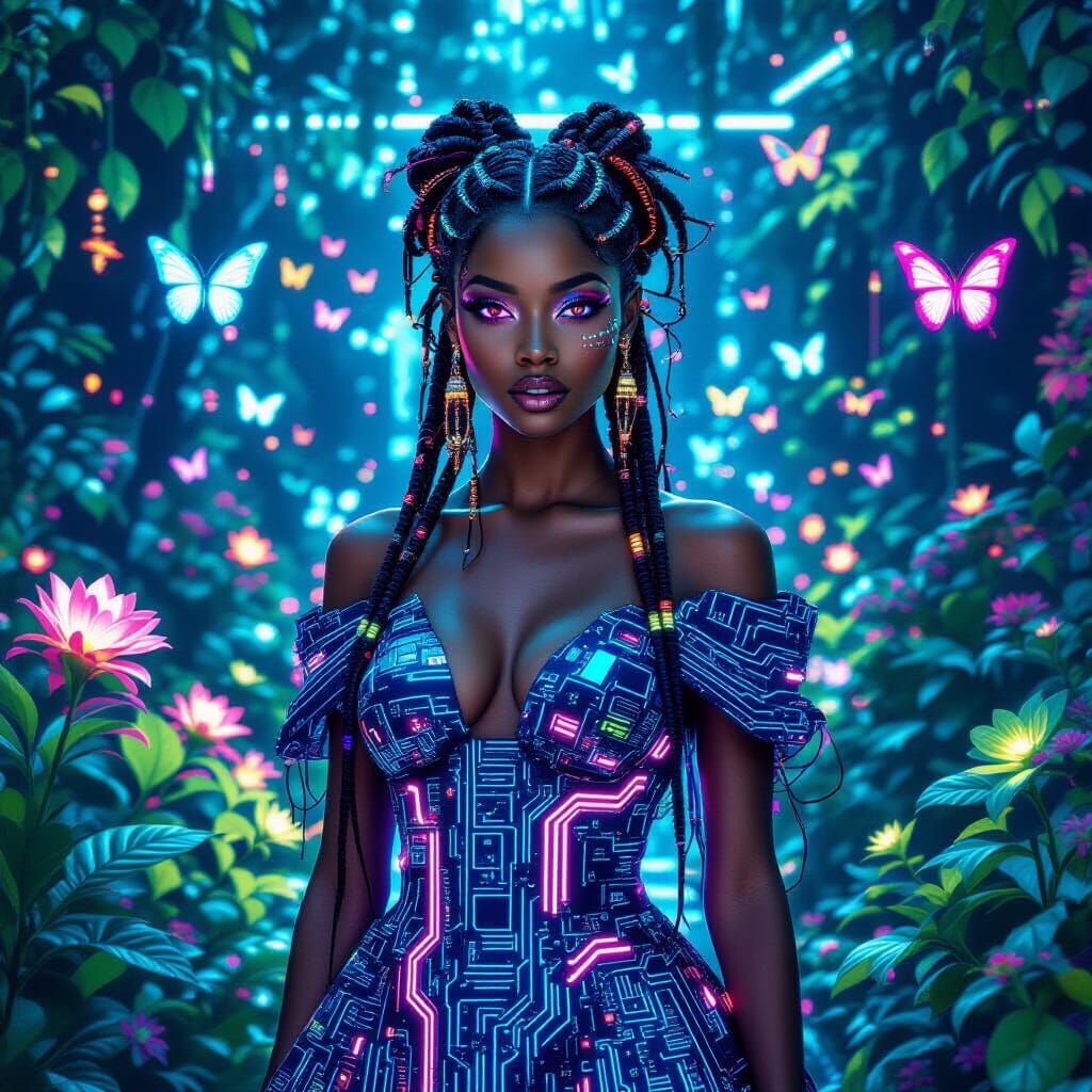 Afrofuturistic Queen in Virtual Garden