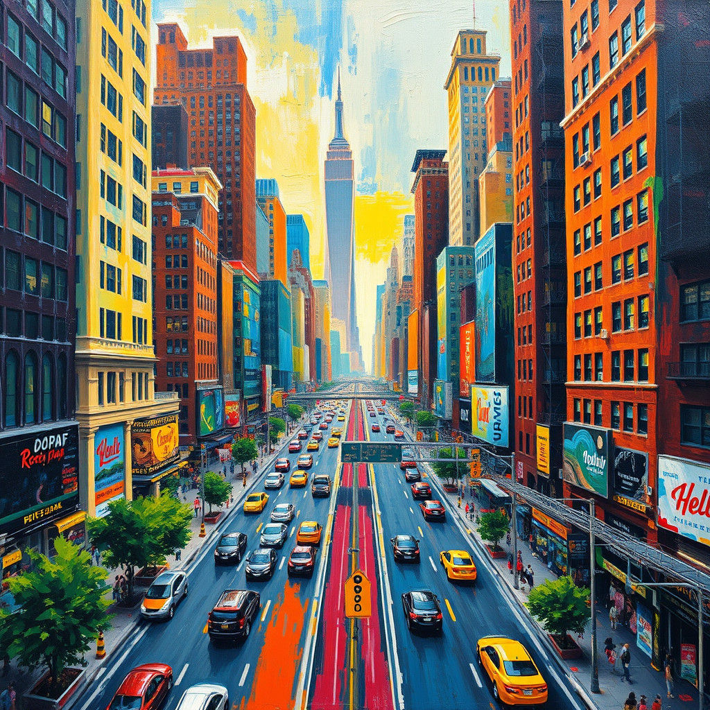 New York Cityscape in Neo-Impressionist Style