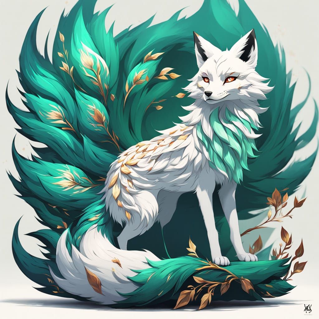 Majestic Nine-Tailed Fox in Anime Style
