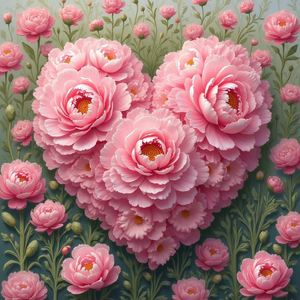 Peony Heart in Impressionistic Floral Field