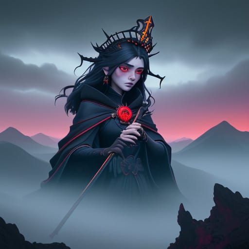 Regal Anime Woman with Ethereal Aura and Majestic Staff